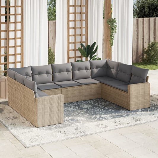 vidaXL 9-tlg. Garten-Sofagarnitur mit Kissen Beige Poly Rattan