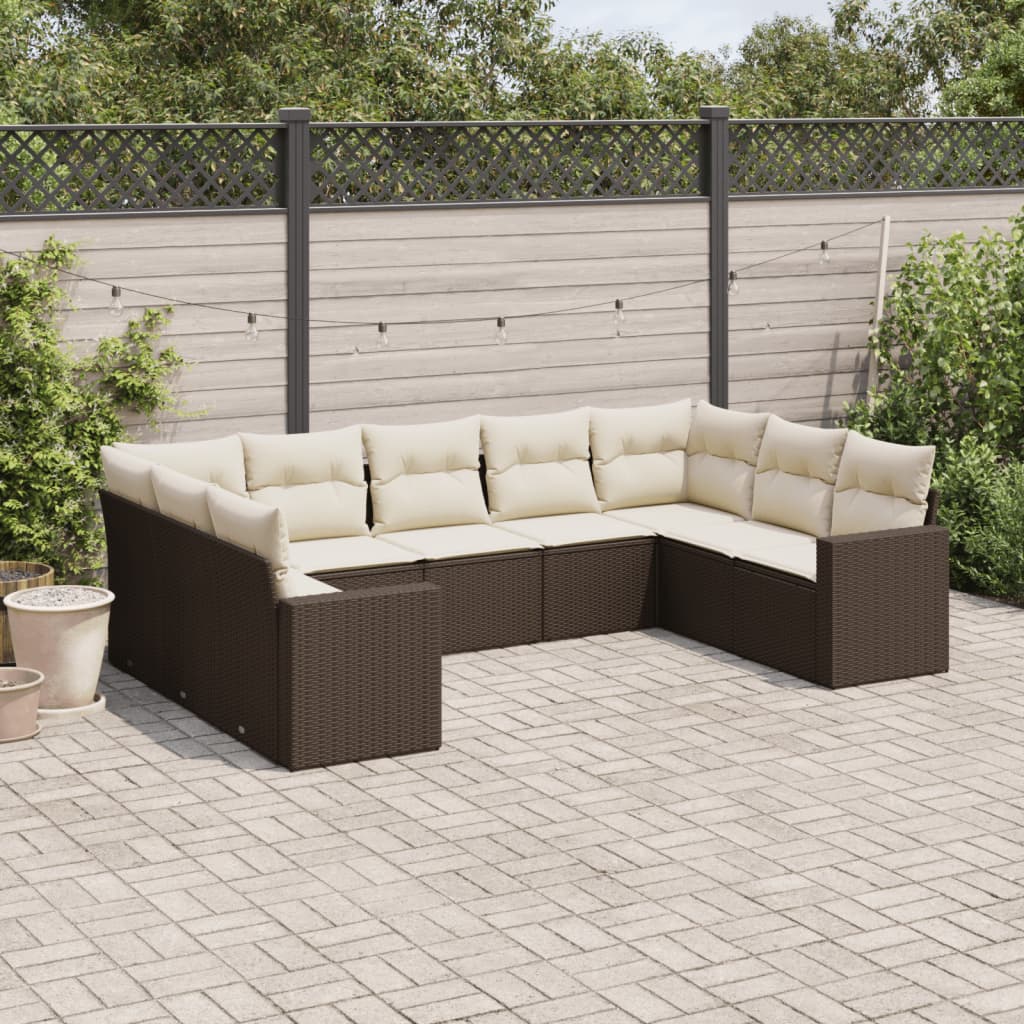 vidaXL 9-tlg. Garten-Sofagarnitur mit Kissen Braun Poly Rattan