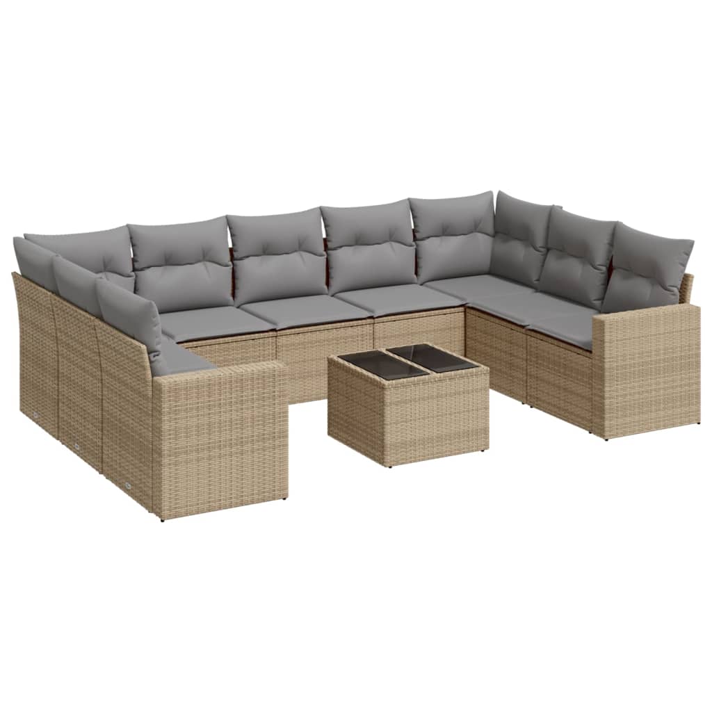 vidaXL 10-tlg. Garten-Sofagarnitur mit Kissen Beige Poly Rattan