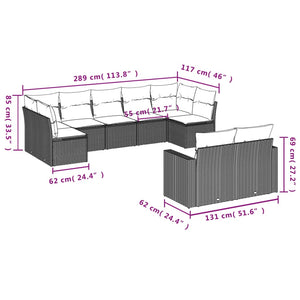 vidaXL 9-tlg. Garten-Sofagarnitur mit Kissen Beige Poly Rattan