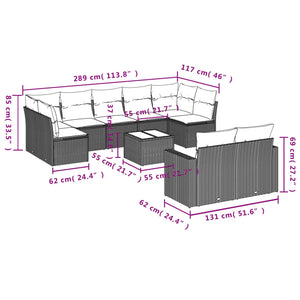 vidaXL 10-tlg. Garten-Sofagarnitur mit Kissen Schwarz Poly Rattan