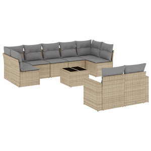 vidaXL 10-tlg. Garten-Sofagarnitur mit Kissen Beige Poly Rattan