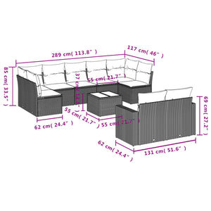 vidaXL 10-tlg. Garten-Sofagarnitur mit Kissen Hellgrau Poly Rattan