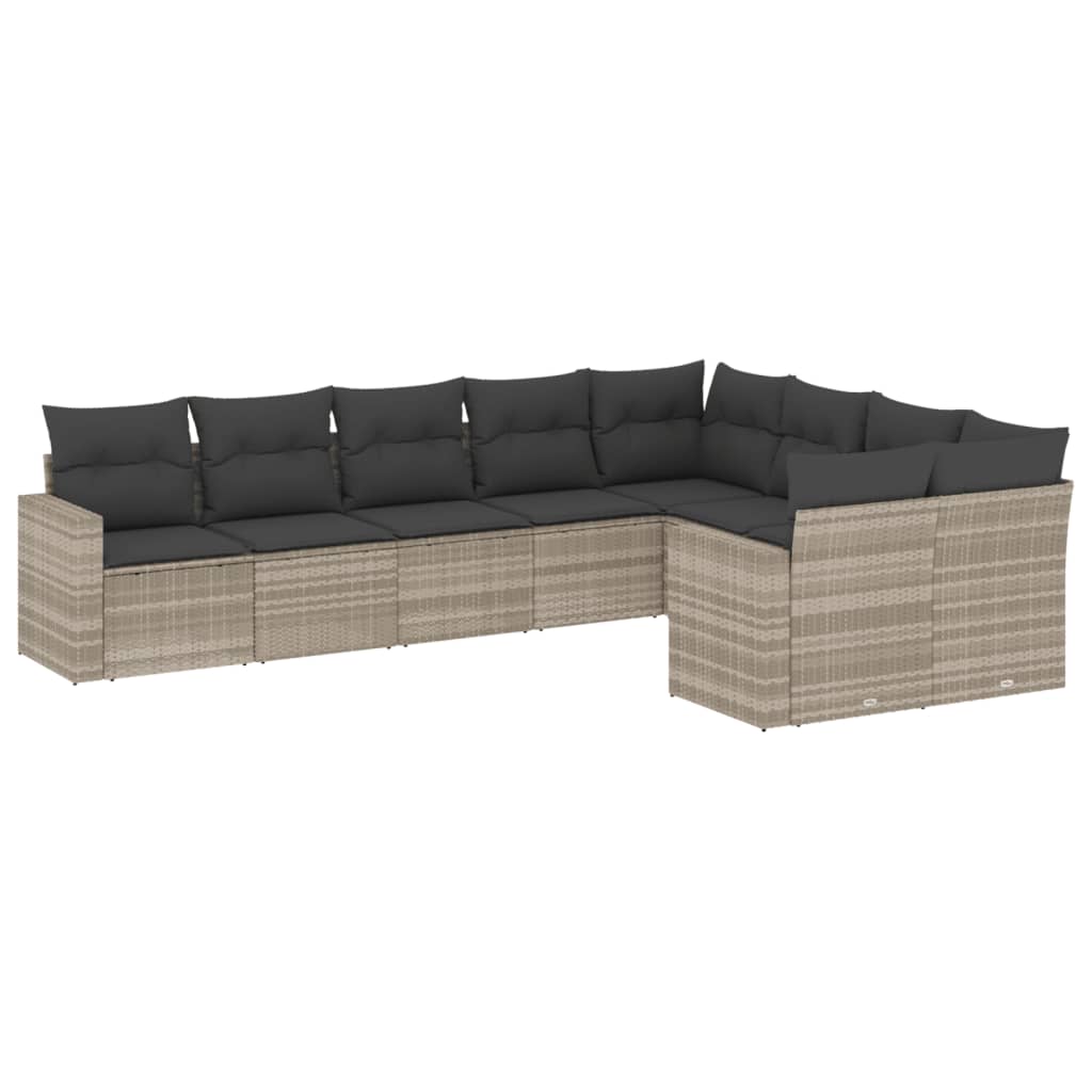 vidaXL 9-tlg. Garten-Sofagarnitur mit Kissen Hellgrau Poly Rattan