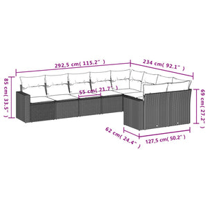 vidaXL 9-tlg. Garten-Sofagarnitur mit Kissen Hellgrau Poly Rattan