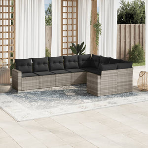 vidaXL 9-tlg. Garten-Sofagarnitur mit Kissen Hellgrau Poly Rattan