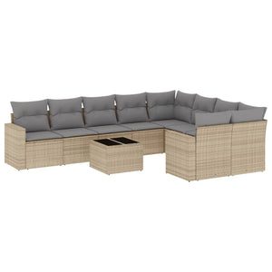 vidaXL 10-tlg. Garten-Sofagarnitur mit Kissen Beige Poly Rattan