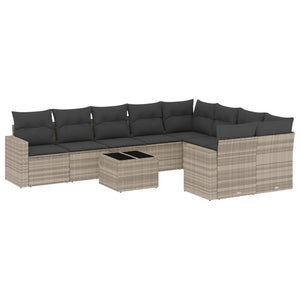 vidaXL 10-tlg. Garten-Sofagarnitur mit Kissen Hellgrau Poly Rattan