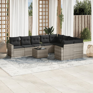 vidaXL 10-tlg. Garten-Sofagarnitur mit Kissen Hellgrau Poly Rattan