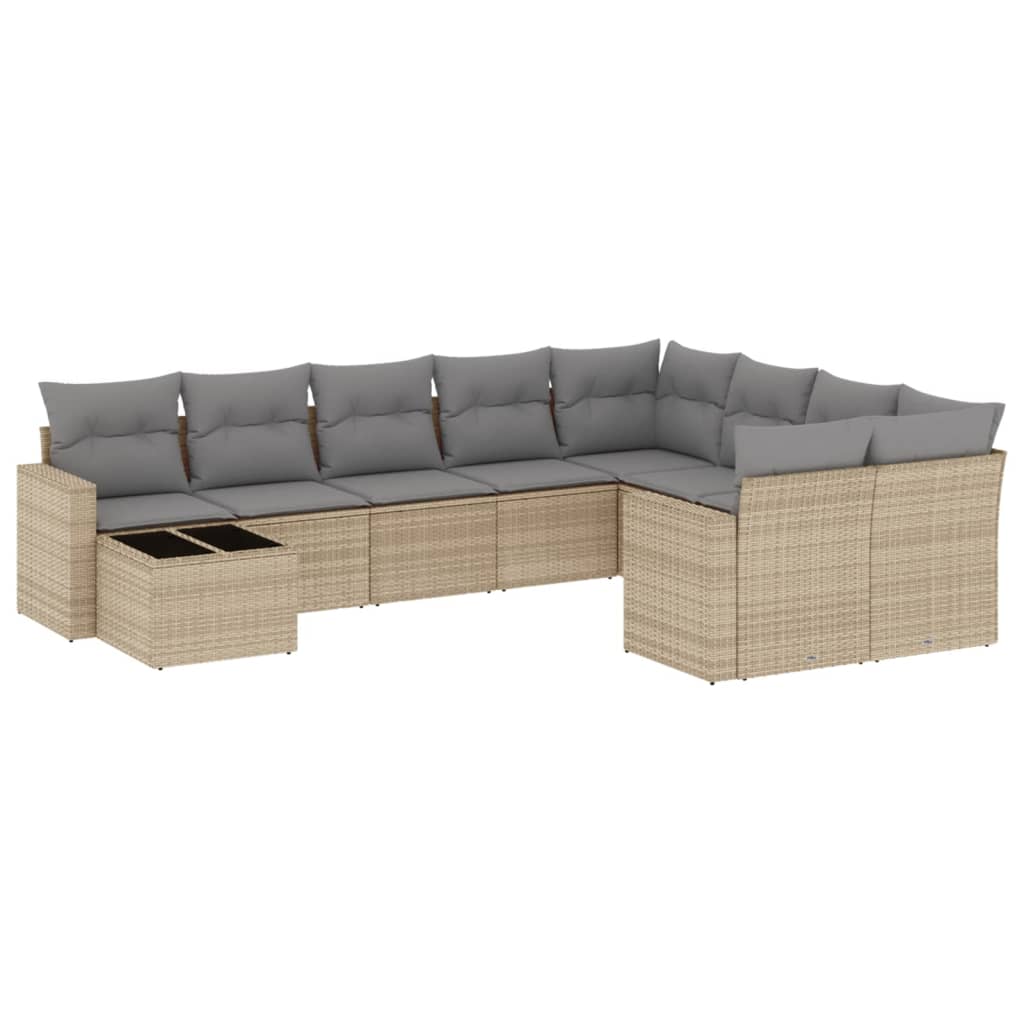 vidaXL 10-tlg. Garten-Sofagarnitur mit Kissen Beige Poly Rattan