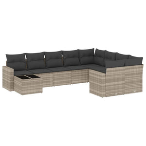 vidaXL 10-tlg. Garten-Sofagarnitur mit Kissen Hellgrau Poly Rattan