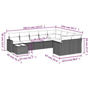 vidaXL 10-tlg. Garten-Sofagarnitur mit Kissen Hellgrau Poly Rattan