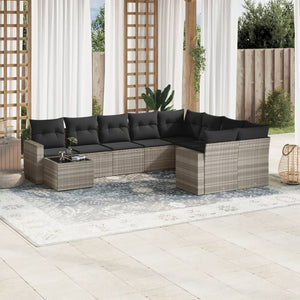 vidaXL 10-tlg. Garten-Sofagarnitur mit Kissen Hellgrau Poly Rattan