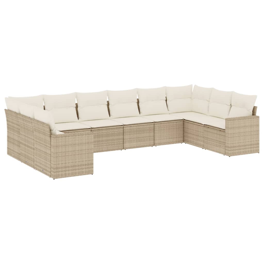 vidaXL 10-tlg. Garten-Sofagarnitur mit Kissen Beige Poly Rattan