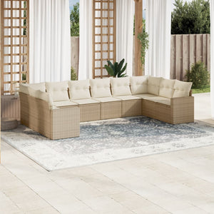 vidaXL 10-tlg. Garten-Sofagarnitur mit Kissen Beige Poly Rattan