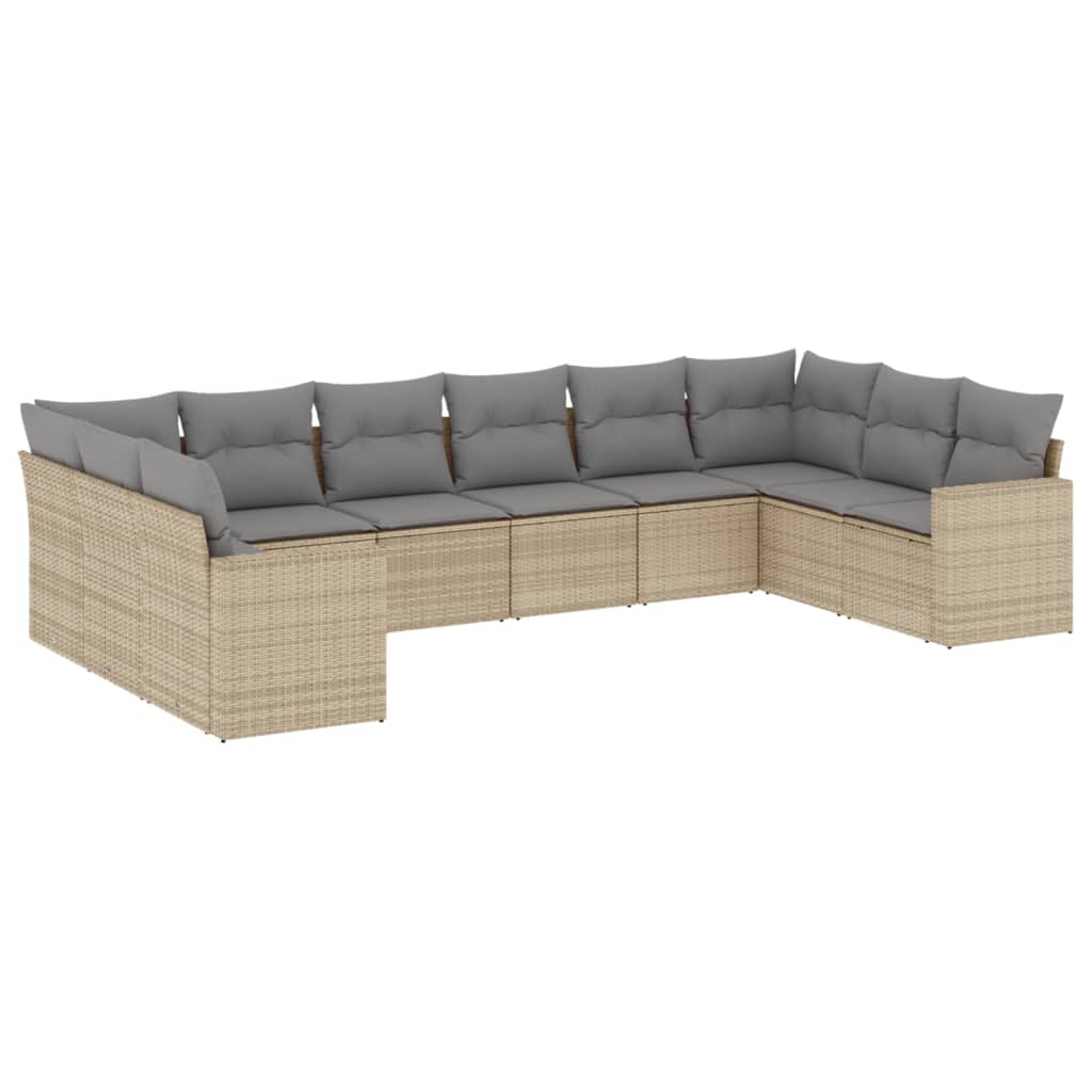 vidaXL 10-tlg. Garten-Sofagarnitur mit Kissen Beige Poly Rattan