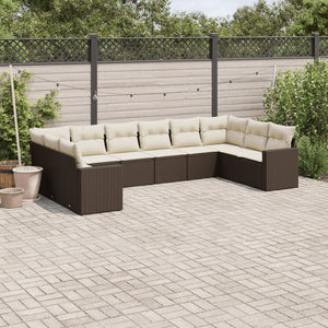 vidaXL 10-tlg. Garten-Sofagarnitur mit Kissen Braun Poly Rattan