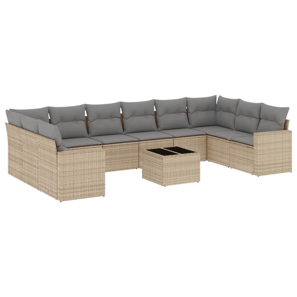 vidaXL 11-tlg. Garten-Sofagarnitur mit Kissen Beige Poly Rattan