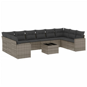 vidaXL 11-tlg. Garten-Sofagarnitur mit Kissen Grau Poly Rattan