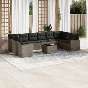 vidaXL 11-tlg. Garten-Sofagarnitur mit Kissen Grau Poly Rattan