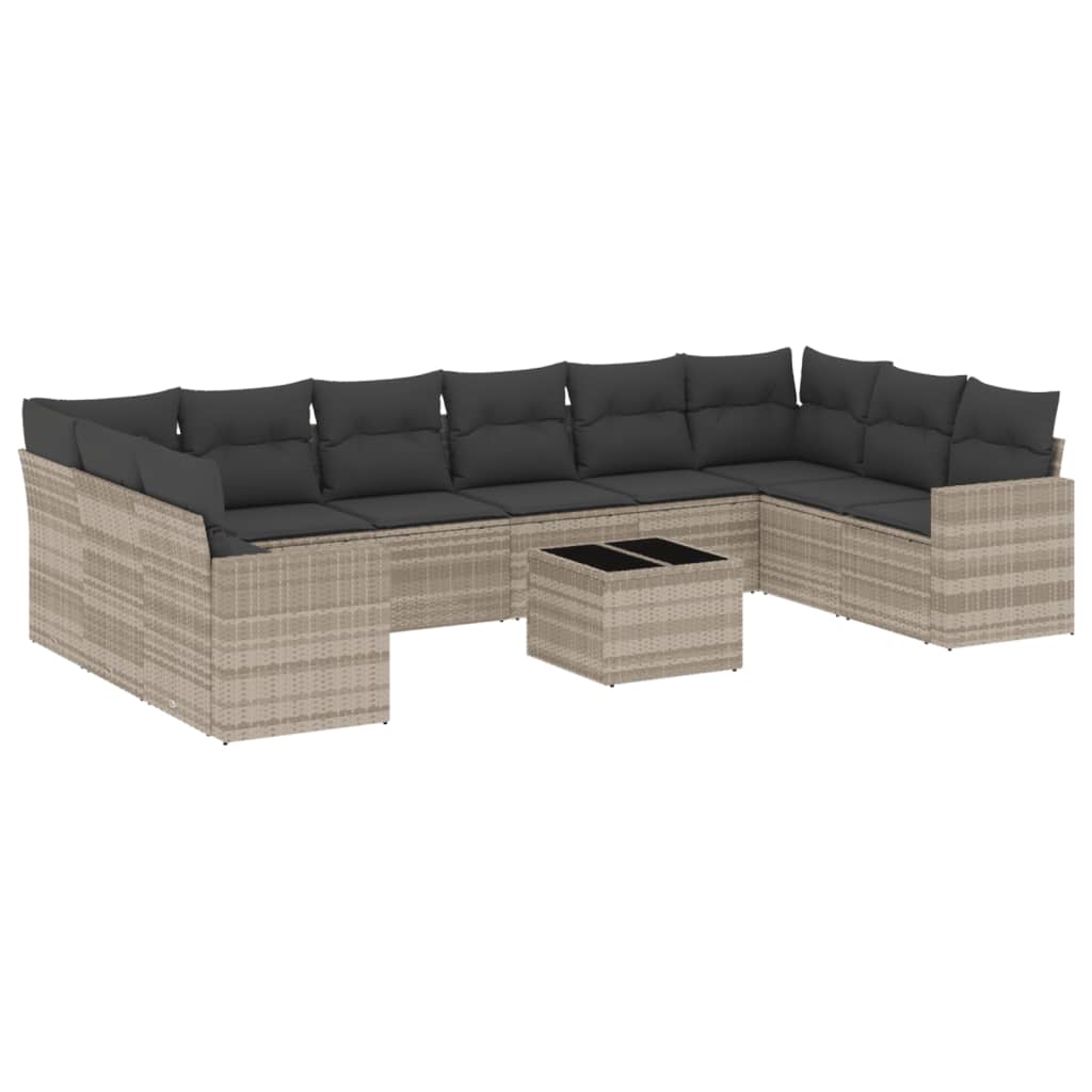 vidaXL 11-tlg. Garten-Sofagarnitur mit Kissen Hellgrau Poly Rattan