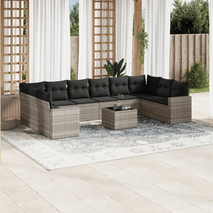 vidaXL 11-tlg. Garten-Sofagarnitur mit Kissen Hellgrau Poly Rattan