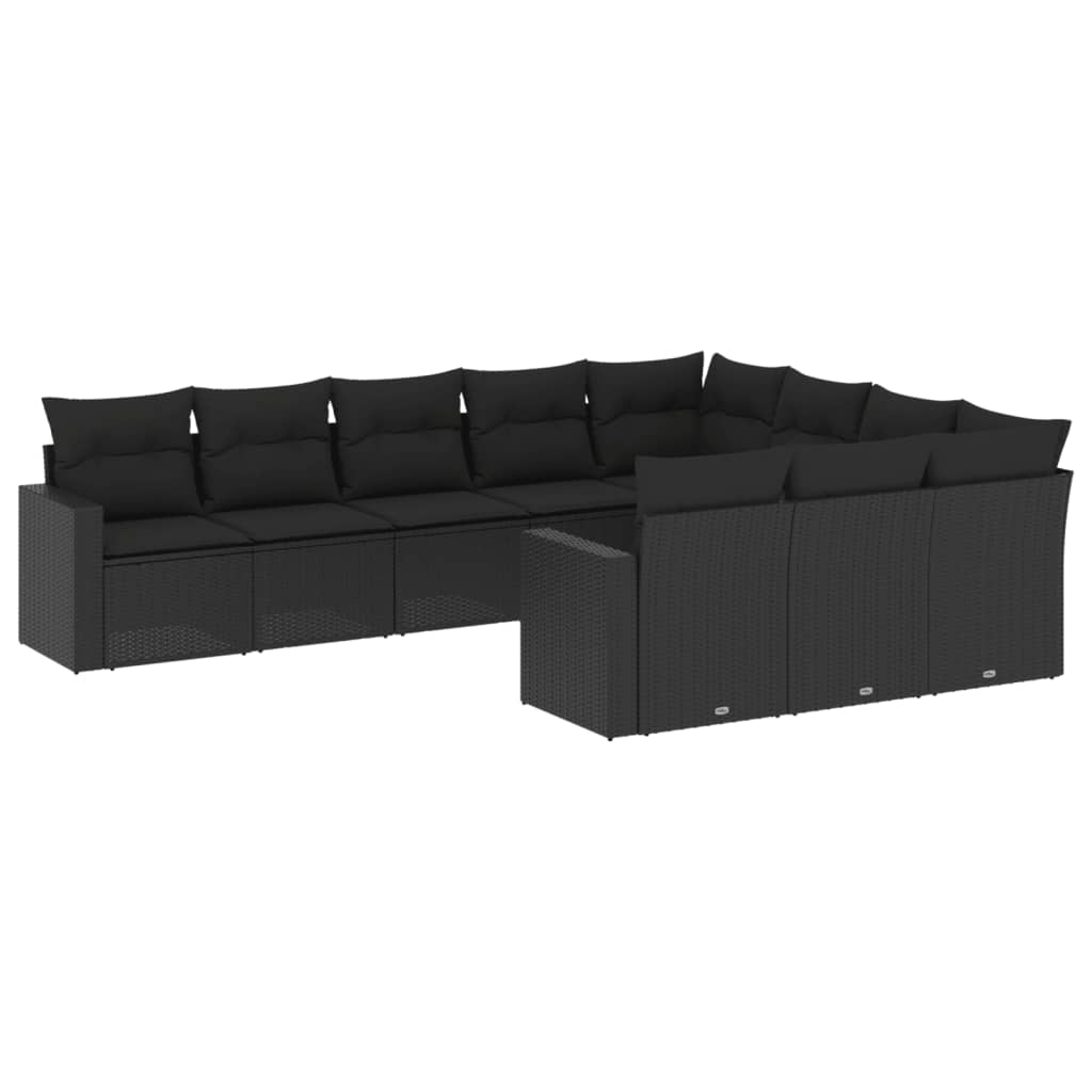 vidaXL 10-tlg. Garten-Sofagarnitur mit Kissen Schwarz Poly Rattan