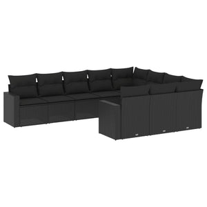 vidaXL 10-tlg. Garten-Sofagarnitur mit Kissen Schwarz Poly Rattan