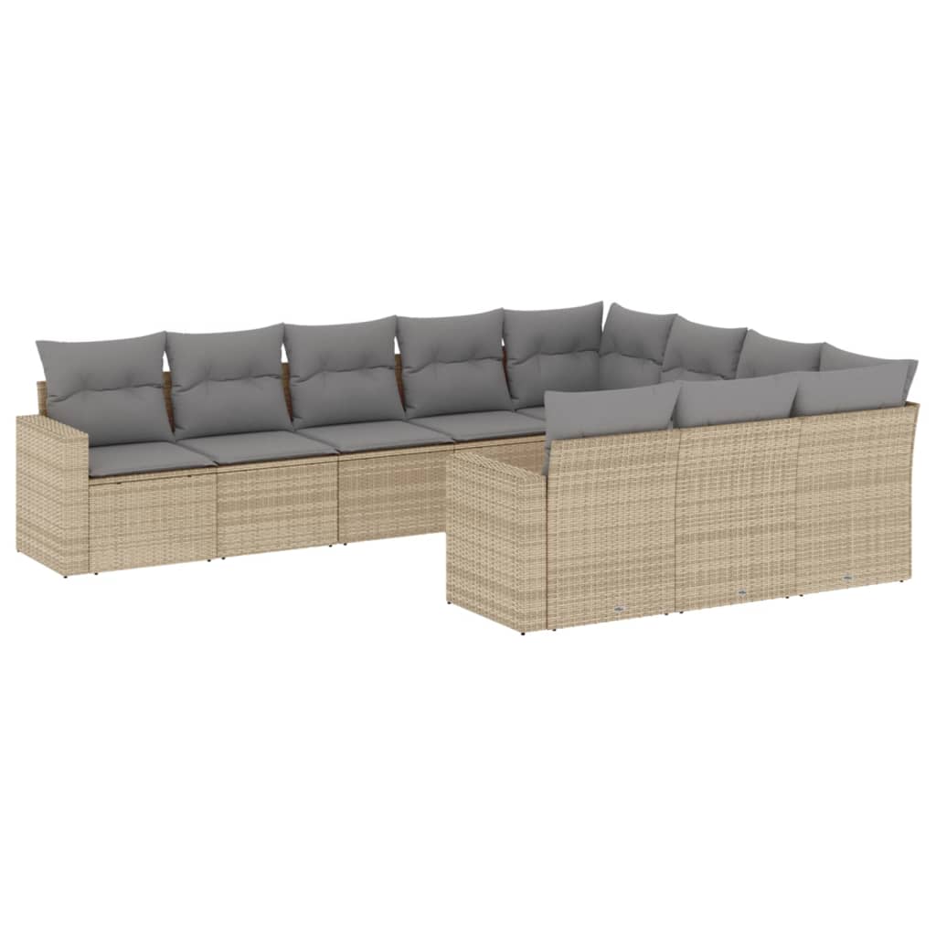 vidaXL 10-tlg. Garten-Sofagarnitur mit Kissen Beige Poly Rattan