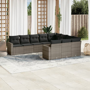 vidaXL 10-tlg. Garten-Sofagarnitur mit Kissen Grau Poly Rattan