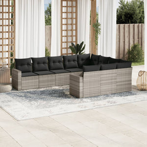 vidaXL 10-tlg. Garten-Sofagarnitur mit Kissen Hellgrau Poly Rattan