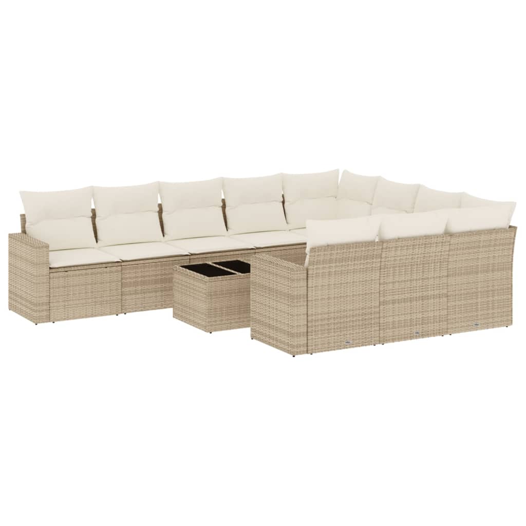 vidaXL 11-tlg. Garten-Sofagarnitur mit Kissen Beige Poly Rattan