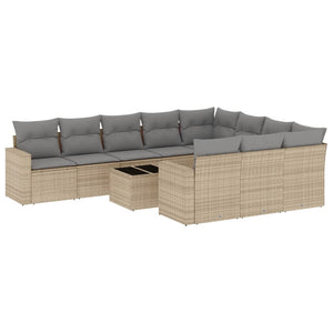 vidaXL 11-tlg. Garten-Sofagarnitur mit Kissen Beige Poly Rattan