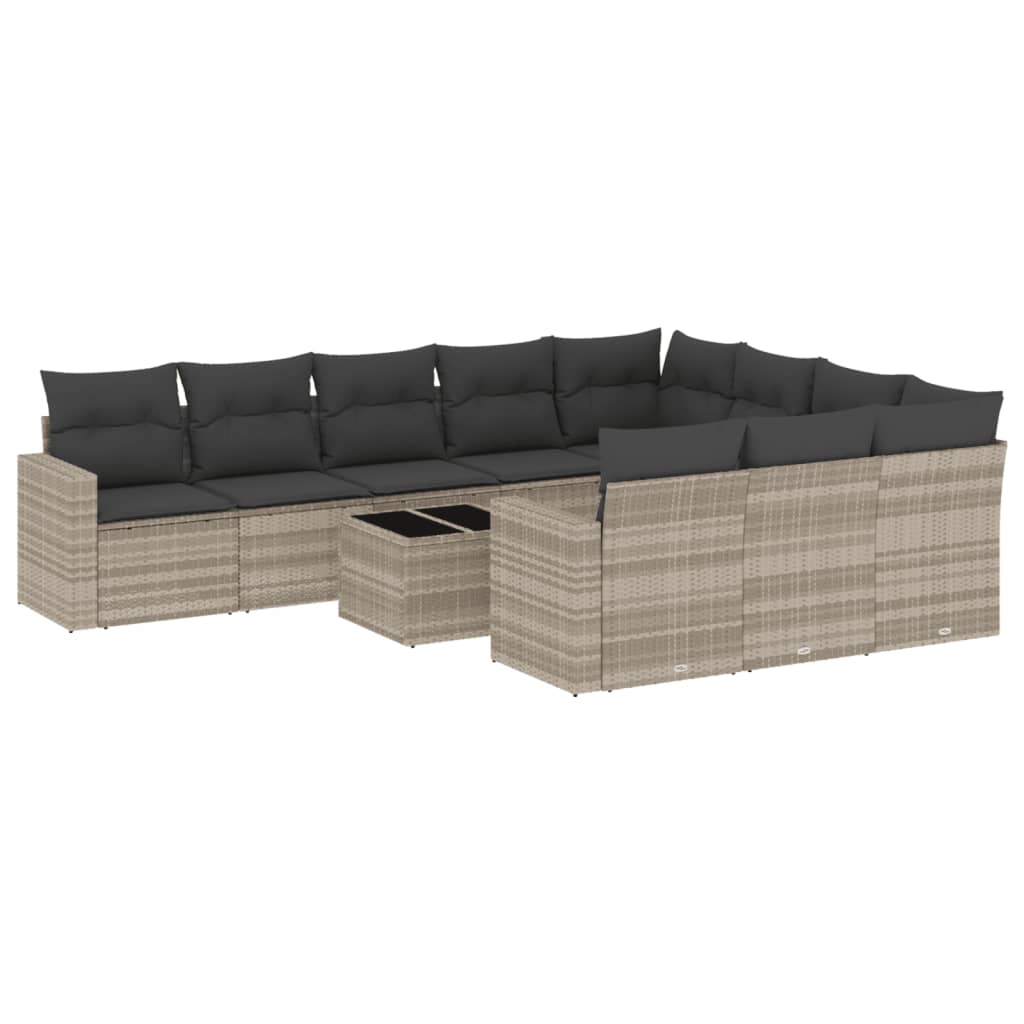 vidaXL 11-tlg. Garten-Sofagarnitur mit Kissen Hellgrau Poly Rattan