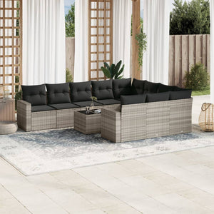 vidaXL 11-tlg. Garten-Sofagarnitur mit Kissen Hellgrau Poly Rattan