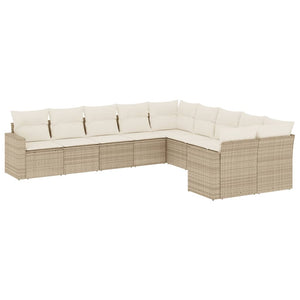 vidaXL 10-tlg. Garten-Sofagarnitur mit Kissen Beige Poly Rattan