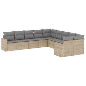 vidaXL 10-tlg. Garten-Sofagarnitur mit Kissen Beige Poly Rattan