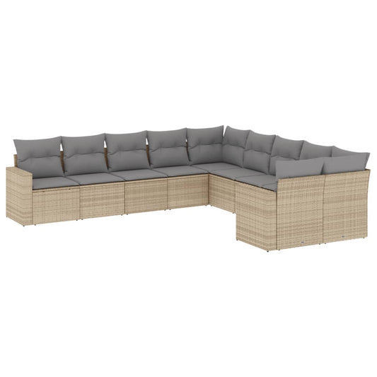 vidaXL 10-tlg. Garten-Sofagarnitur mit Kissen Beige Poly Rattan