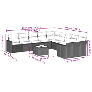 vidaXL 11-tlg. Garten-Sofagarnitur mit Kissen Hellgrau Poly Rattan