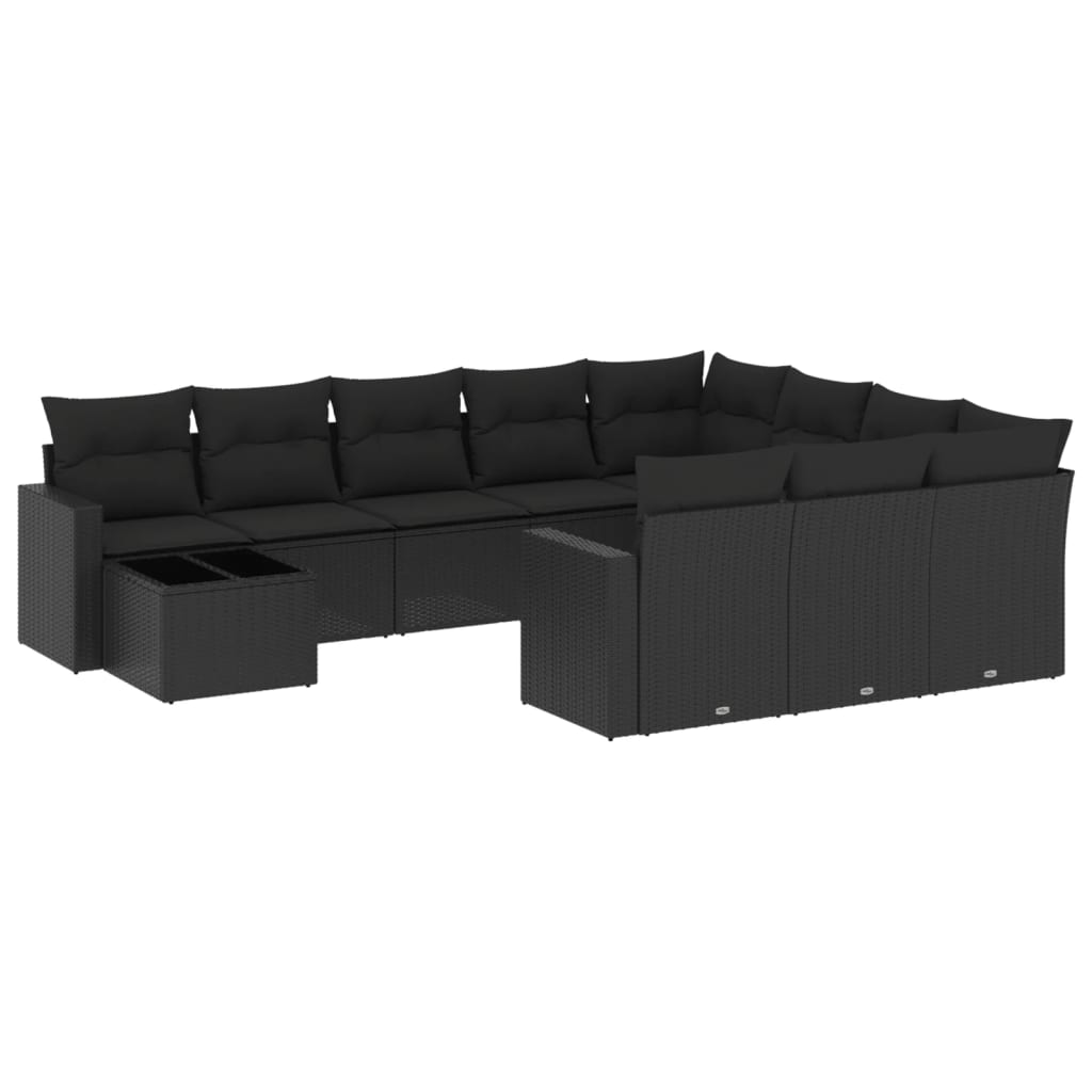 vidaXL 11-tlg. Garten-Sofagarnitur mit Kissen Schwarz Poly Rattan