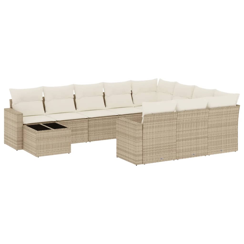 vidaXL 11-tlg. Garten-Sofagarnitur mit Kissen Beige Poly Rattan