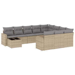 vidaXL 11-tlg. Garten-Sofagarnitur mit Kissen Beige Poly Rattan