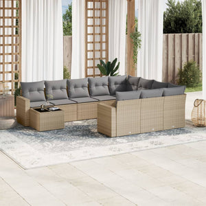 vidaXL 11-tlg. Garten-Sofagarnitur mit Kissen Beige Poly Rattan