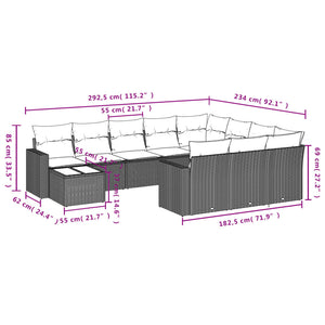 vidaXL 11-tlg. Garten-Sofagarnitur mit Kissen Grau Poly Rattan