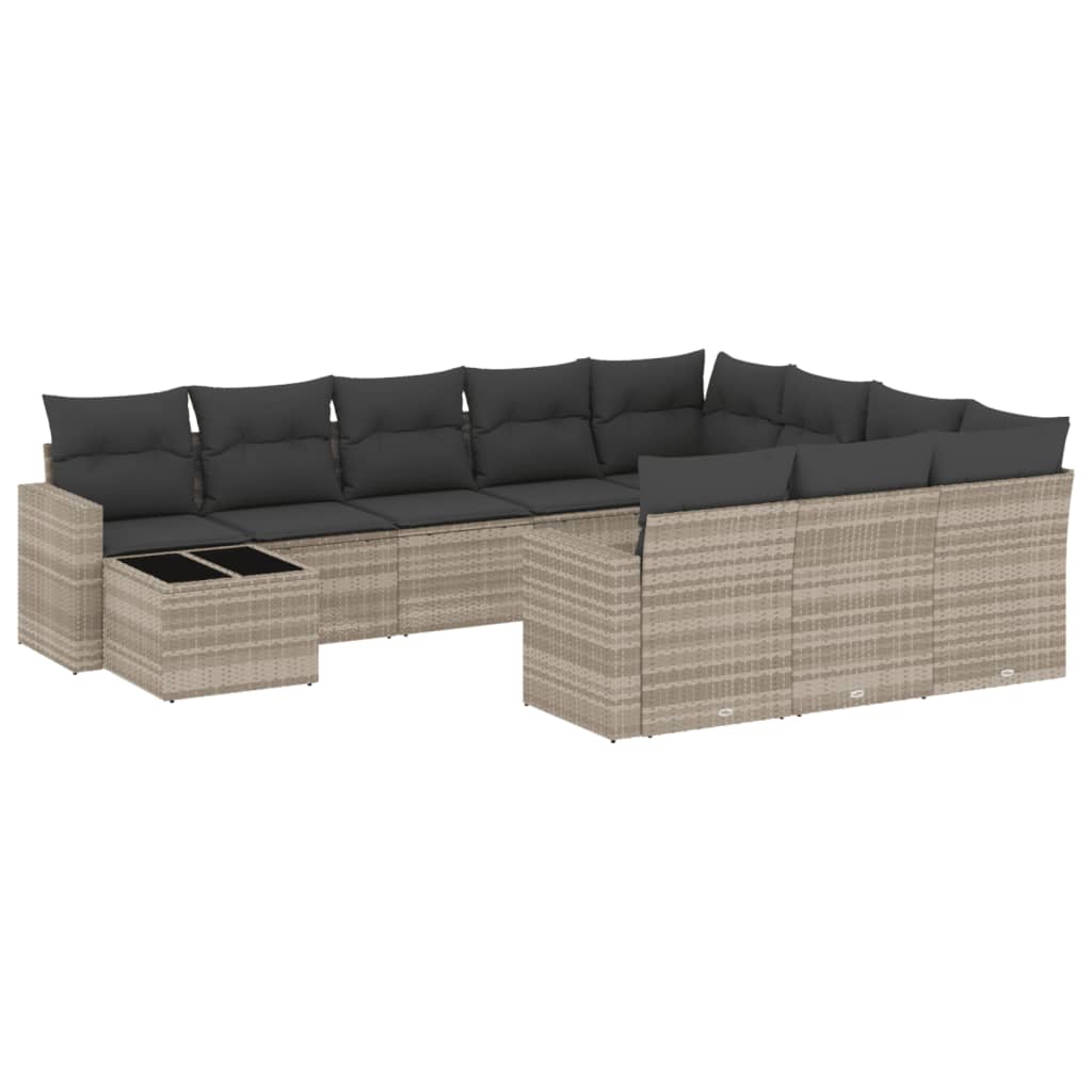 vidaXL 11-tlg. Garten-Sofagarnitur mit Kissen Hellgrau Poly Rattan