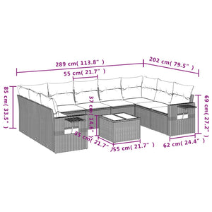 vidaXL 10-tlg. Garten-Sofagarnitur mit Kissen Hellgrau Poly Rattan