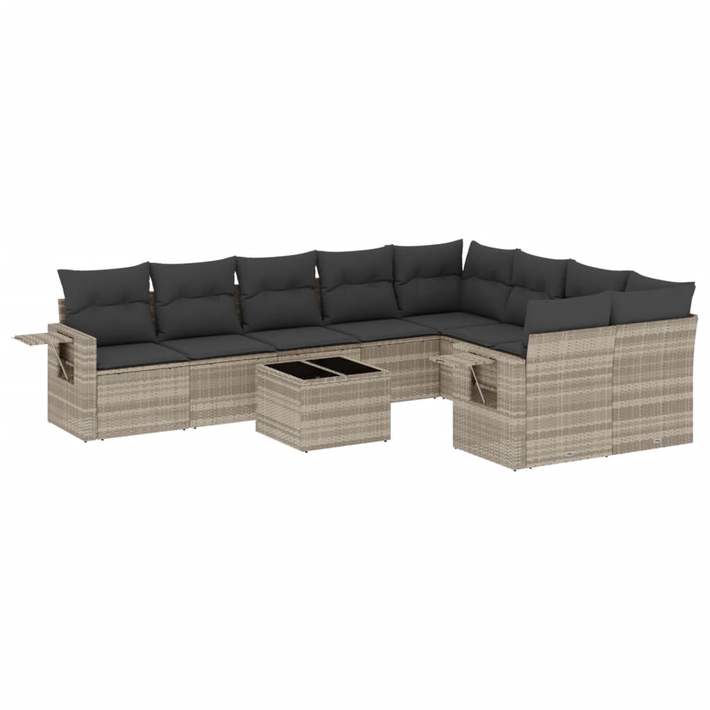 vidaXL 10-tlg. Garten-Sofagarnitur mit Kissen Hellgrau Poly Rattan