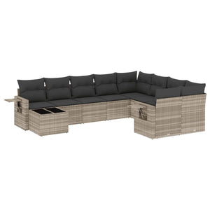 vidaXL 10-tlg. Garten-Sofagarnitur mit Kissen Hellgrau Poly Rattan