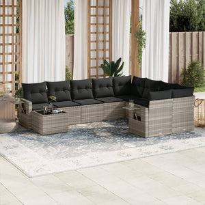 vidaXL 10-tlg. Garten-Sofagarnitur mit Kissen Hellgrau Poly Rattan