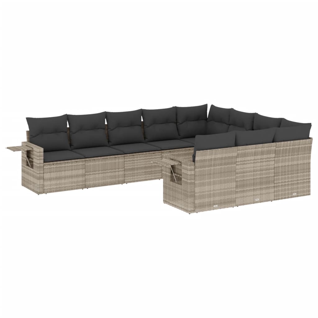 vidaXL 10-tlg. Garten-Sofagarnitur mit Kissen Hellgrau Poly Rattan